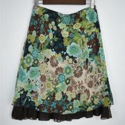 Y2K vintage green & brown floral a-line fairy slip skirt fairy/ethereal/mermaid