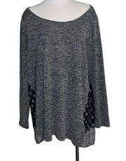 Max Jeans Gray and Black Long Sleeve Blouse Top with Sheer Pattern in Plus Size