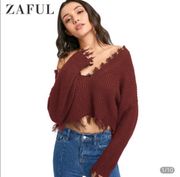 Cropped Frayed Sweater