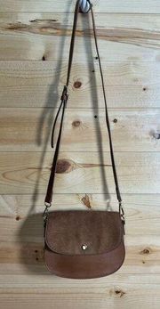 Gap Factory Women's Brown Faux Suede/Leather Crossbody Bag Small Adjustable Stra