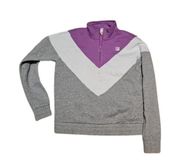 Women's Pullover 1/4 Zip Fleece Lined Sweater Purple-White-Gray Size Small