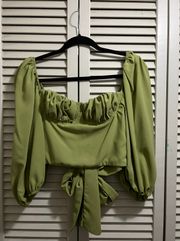 Green Tie Crop Top