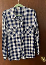 Blue And White Checkered Button Down Blouse