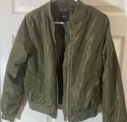 Forever 21  Olive Green LS Nylon Look Zip Front Bomber Jacket Size S