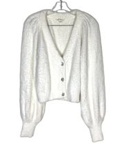 For Love and Lemons  Fuzzy Eyelash Balloon Sleeve Crop Cardigan Sweater Sz L