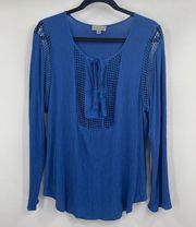 . Women's Crinkle Tops with Crochet Detail Deep boho blue size xl