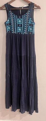 SOLITAIRE Women’s Navy Blue Embroidered Sleeveless Maxi Dress Size M