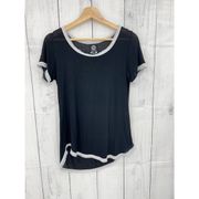 Bobeau (XS) Black Burnout White Fringe Tee Shirt T-Shirt Short Sleeve