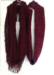 J. Jill & Bass Bundle of 2 Knit Maroon Infinity Scarves