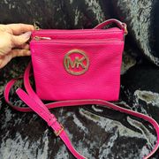 Michael Kora Fulton Pink Leather Double zip Crossbody