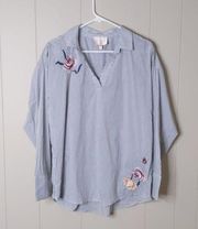 Skies are Blue Striped Embroidered Floral Tunic