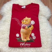 Disney Vintage Y2K  Red Winnie the Pooh Wishes Do Come True Dandelion T-shirt L