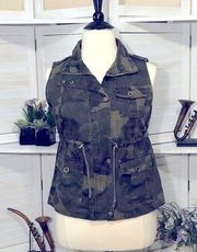 Vintage Y2K military green camuflaje canvas cotton vest snap buttons sz L