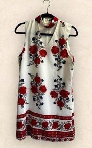 Papillon Red Floral Sleeveless Summer Dress with Choker