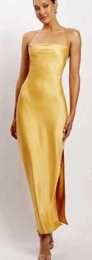 Meshki Sydney Straight Neck Slip Maxi Dress Yellow SZ S