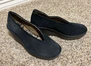Fly London Yaz Suede Dark Teal Blue Gray Wedges Size 38 US 7.5 - 8