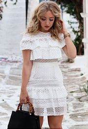 NWT Ruffled Broderie Anglaise Lace Mini Dress - White sz. 8