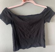 Forever 21 Black Fitted Crop Top Off The Shoulder Top