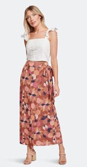 Southern Bell Bohemian Printed Maxi Skirt in Brown Patchwork NEW