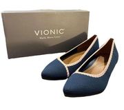 Vionic Flats Womens Size 7.5 Dahlia Knit Navy Blue Pointed Toe Comfort Shoes NEW