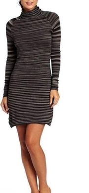 prAna Women's Dress Breathe Striped Turtleneck Lightweight Sweater Dress Gray M