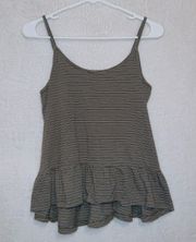 Anthropologie by  Brown Striped Ruffle Hem Cami Tank Top