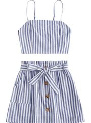 smocked stripe top and skirt set