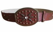 Vintage Guess brown leather studded with rhinestone buckle belt size medium