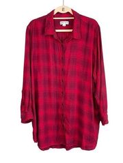 AVA VIV Women's Red Plaid Collared Long Sleeve Button Up Shirt Plus Size 2X