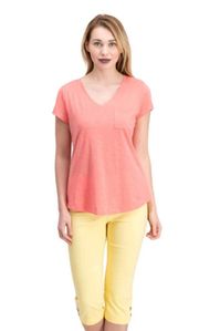 Pink V-neck Patch Pocket T-shirt XS