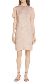 Tory Burch Floral Cloque Rose Gold Short Sleeve Wool Sweater Dress Size S