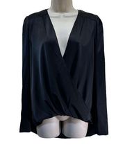 A.L.C Black Silk blend satin faux warp long sleeve blouse