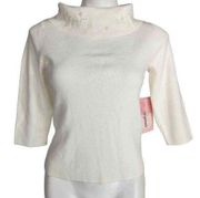 Designers Originals sweater ladies Size PS prior mock neck embellished ivory NWT