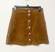 Corduroy Brown Button Front Skirt w/ Pockets