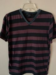 Vintage V-Neck Striped Maroon Tee