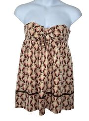 Shoshanna Vintage Y2K Strapless 100% Silk Geometric Mini Babydoll Dress Size 10