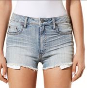 denim light wash distressed shorts