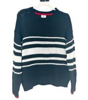 Sundry Womens Merino Wool Blend Striped Pullover Crewneck Sweater Size M Navy