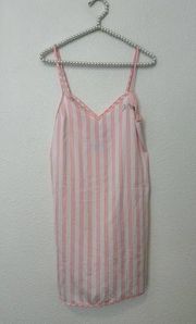 Betsey Johnson Slip Dress Bachelorette Pink White Striped Girly Silky Nightgown