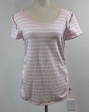 Michael Kors Tee Top Pink White Stripe Sz XL Short Sleeve Zipper Shoulders