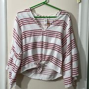 anthropologie Lavender Field Red Stripe Bell Sleeve Tie Top Medium NWT