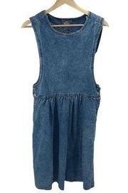 Vintage Woolrich Denim Midi Dress Sleeveless Flared Pleated Blue Size Medium