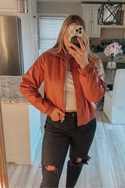 Blank nyc brown faux leather bomber jacket