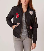 Black And Orange Bomber Jacket With Patches