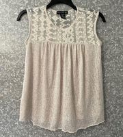 Living Doll Ivory Lace Babydoll Boho Sleeveless Top - Size Medium - Semi Sheer