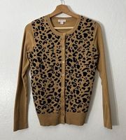 Merona SMALL Brown Knit Leopard Print Cardigan Button Up Fitted