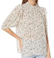 New Bishop+Young Floral Print Ruffle Smocked High Neck Top Isabel Ivory