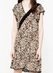 Zadig & Voltaire ringo leo leopard crinkle lace trim dress sz XS