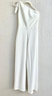 Karina Grimaldi One Shoulder Asymmetrical Wide Leg Jumpsuit White Women's Medium