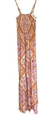 SO Pink Orange Floral Paisley Bohemian Sleeveless Wide Leg Jumpsuit Size XS